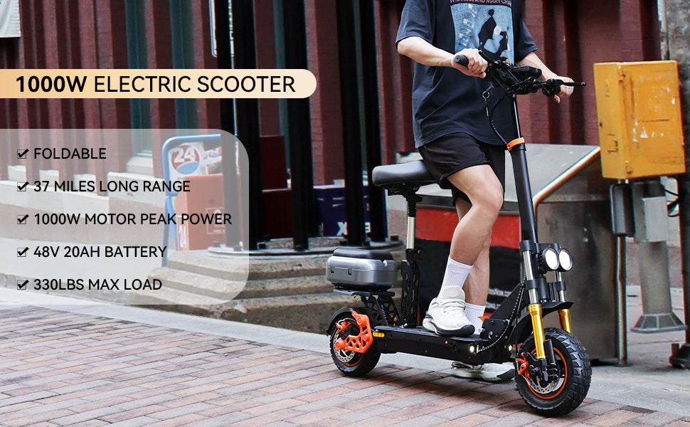 11" Folding Electric Scooter 1000W Motor 48V 20AH Lithium battery for Adult Black