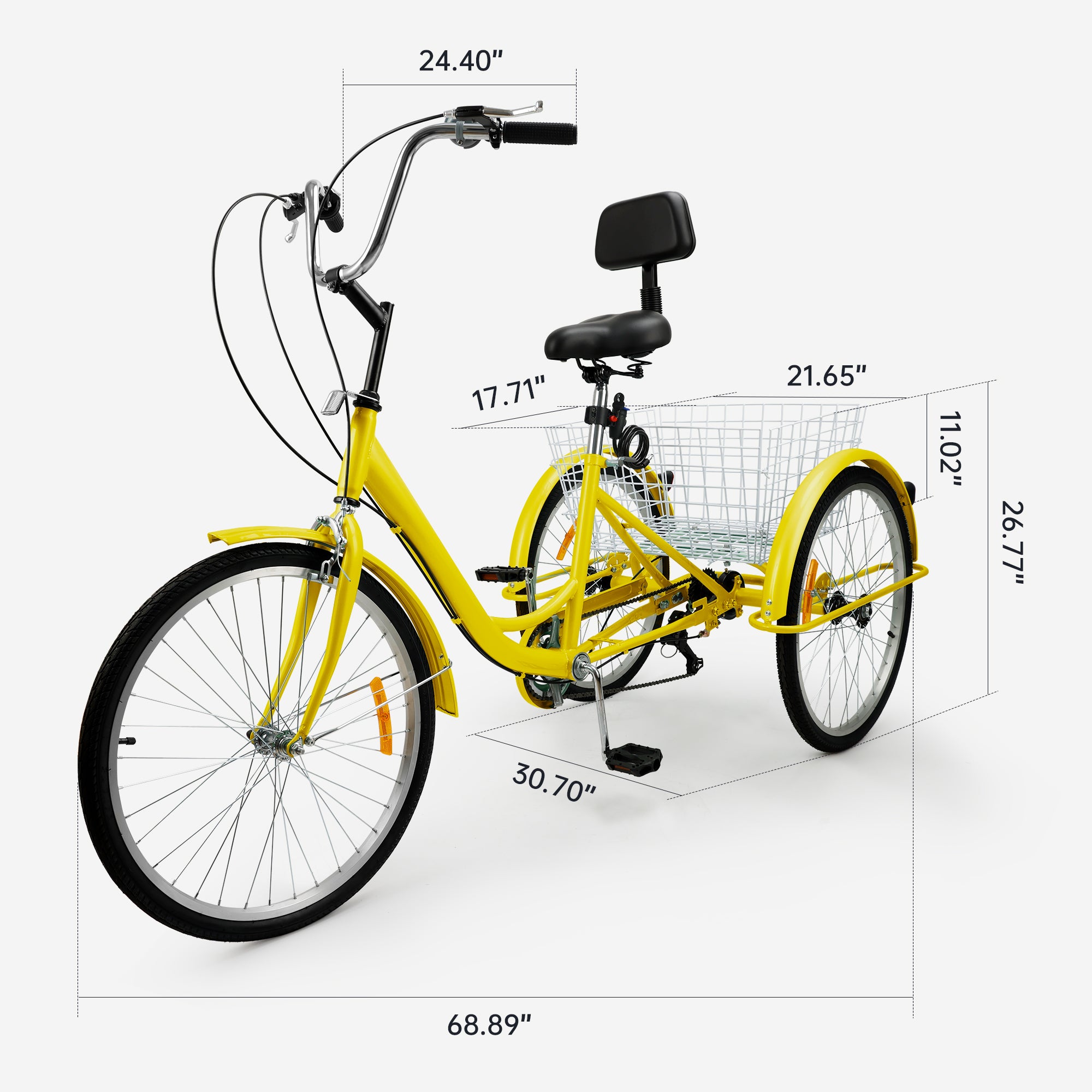 7-Speed 24" Adult 3 Wheel Tricycle Cruise Bike Bicycle Adult Tricycle With Basket White Sydney Stock for Sale Generic