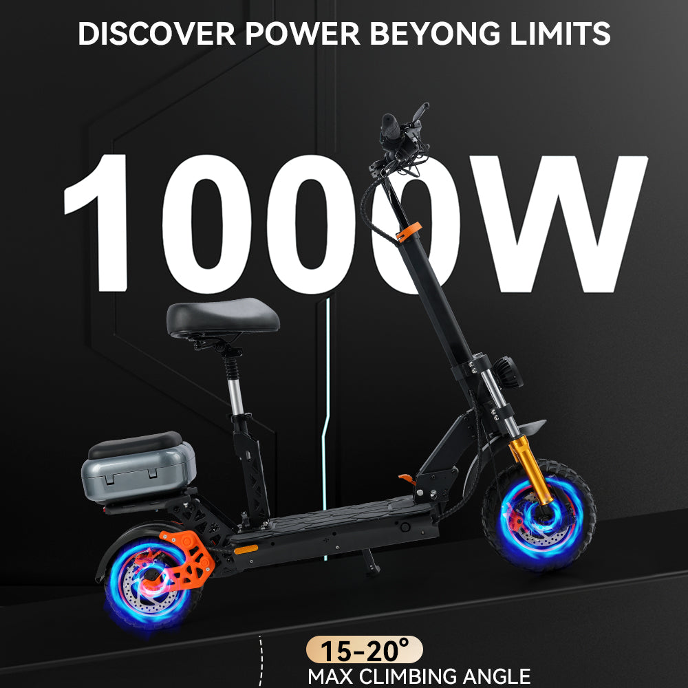 11" Folding Electric Scooter 1000W Motor 48V 20AH Lithium battery for Adult Black