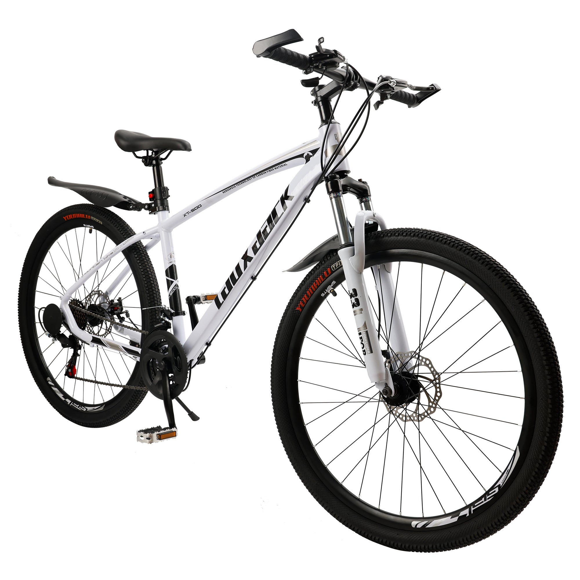 27.5 inches Mountain Bike 21 Speed Bikes Bicycle MTB White&Black+Bike Lock+Air Pump