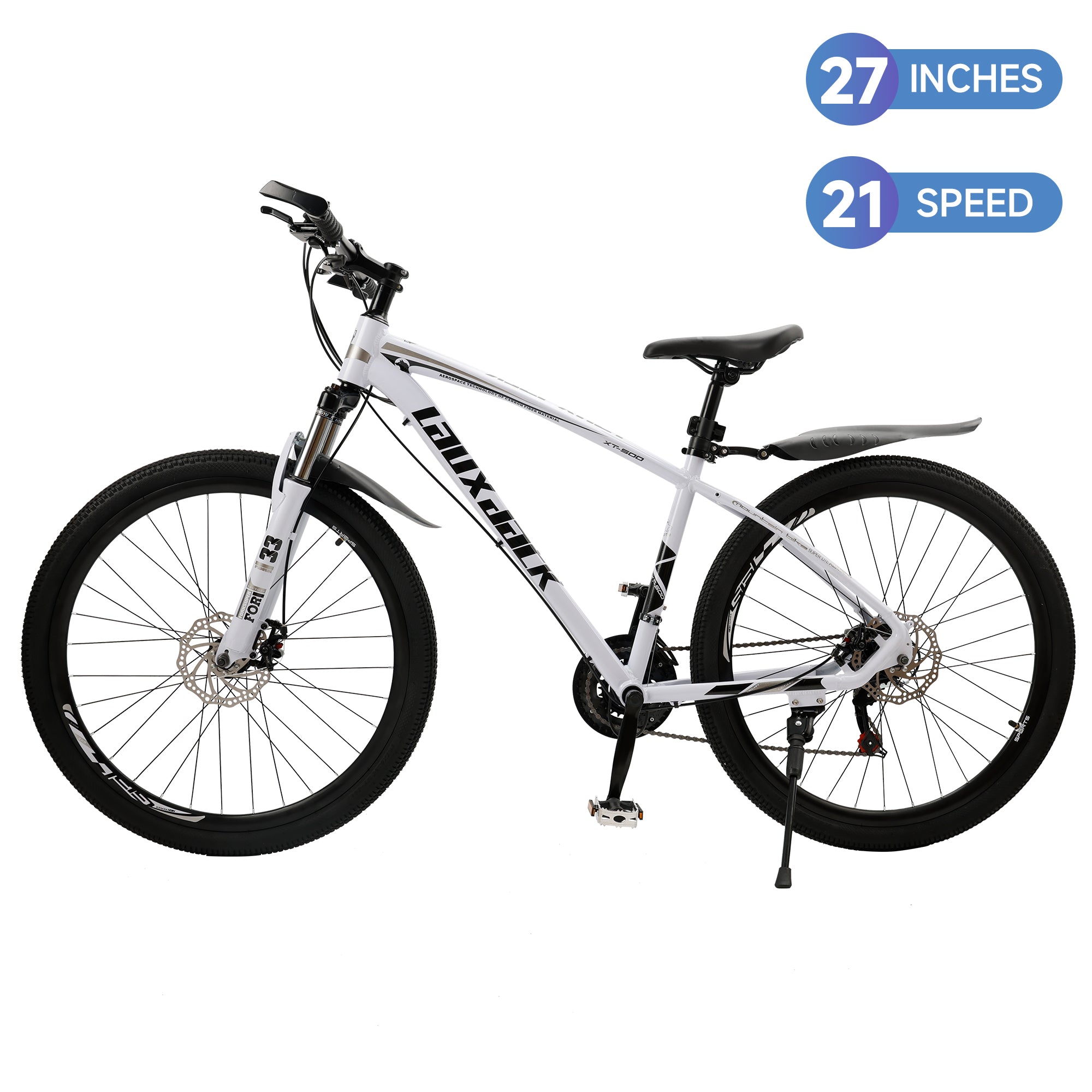 27.5 inches Mountain Bike 21 Speed Bikes Bicycle MTB White&Black+Bike Lock+Air Pump