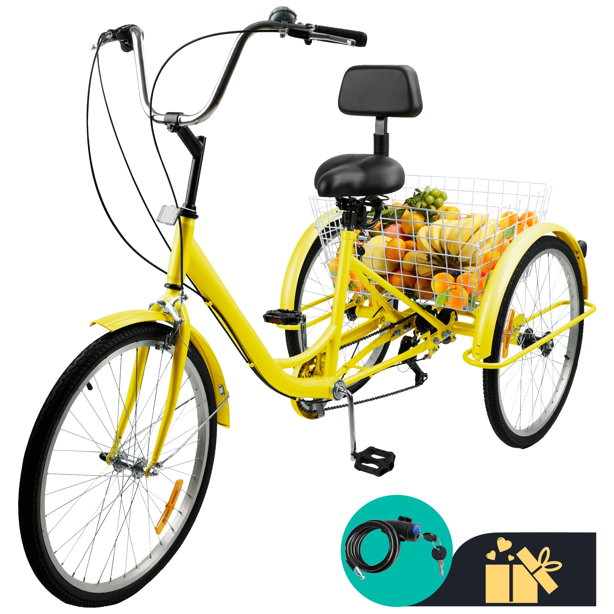 7-Speed 24" Adult 3 Wheel Tricycle Cruise Bike Bicycle Adult Tricycle With Basket White Sydney Stock for Sale Generic