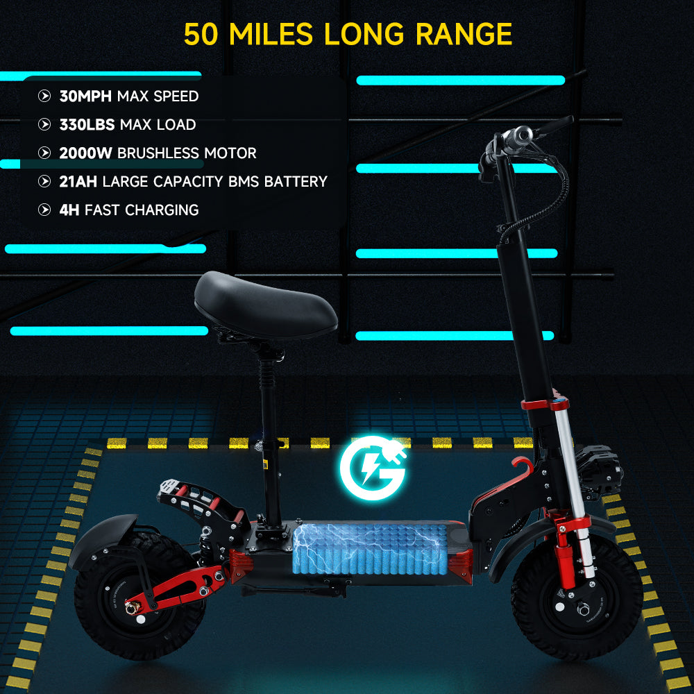 2000W 21Ah Off-Road Alloy Electric Scooter For Adult,With large display screen, constant speed cruise Dual drive 12" tires