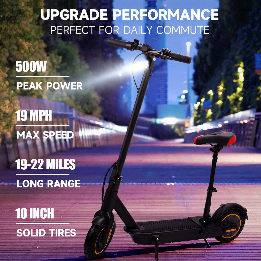 10" MAX Electric Scooter With Seat 500W 10AH Long-Range Battery 60 KM Commute for Adult