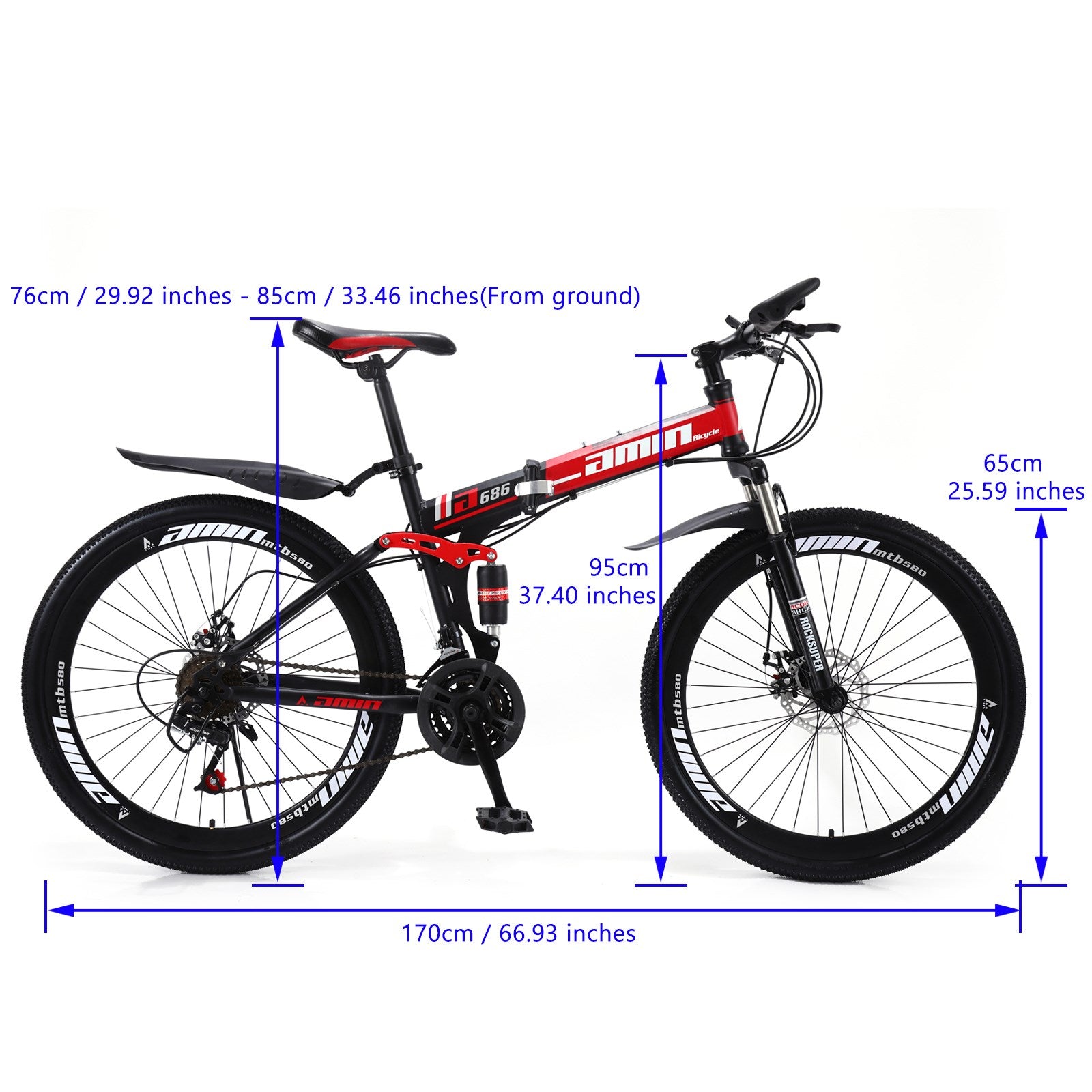 26" 21 Speed MTB Folding Bicycle Unisex Adult Mountain Bike Full Suspension