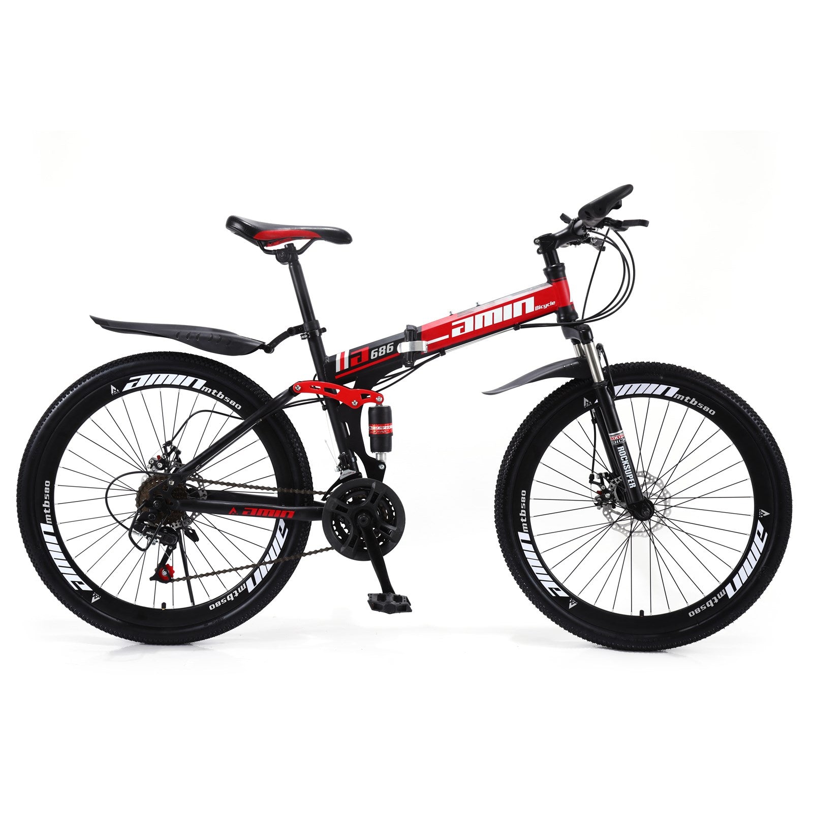 26" 21 Speed MTB Folding Bicycle Unisex Adult Mountain Bike Full Suspension