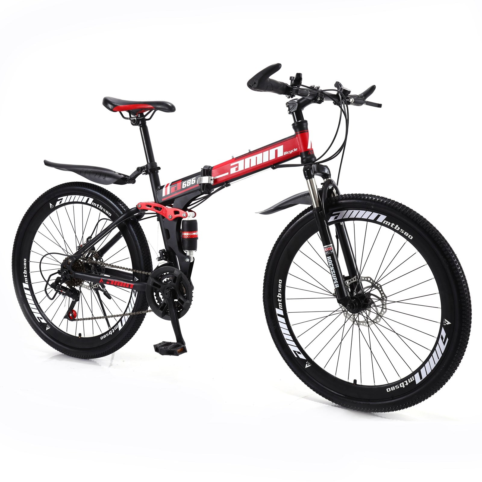 26" 21 Speed MTB Folding Bicycle Unisex Adult Mountain Bike Full Suspension