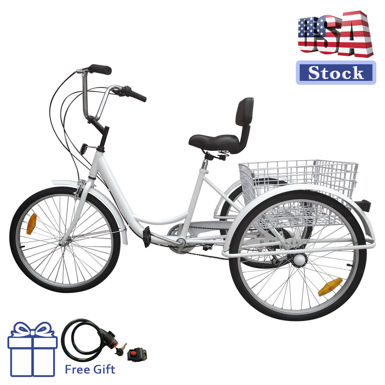 7-Speed 24" Adult 3 Wheel Tricycle Cruise Bike Bicycle Adult Tricycle With Basket White Sydney Stock for Sale Generic