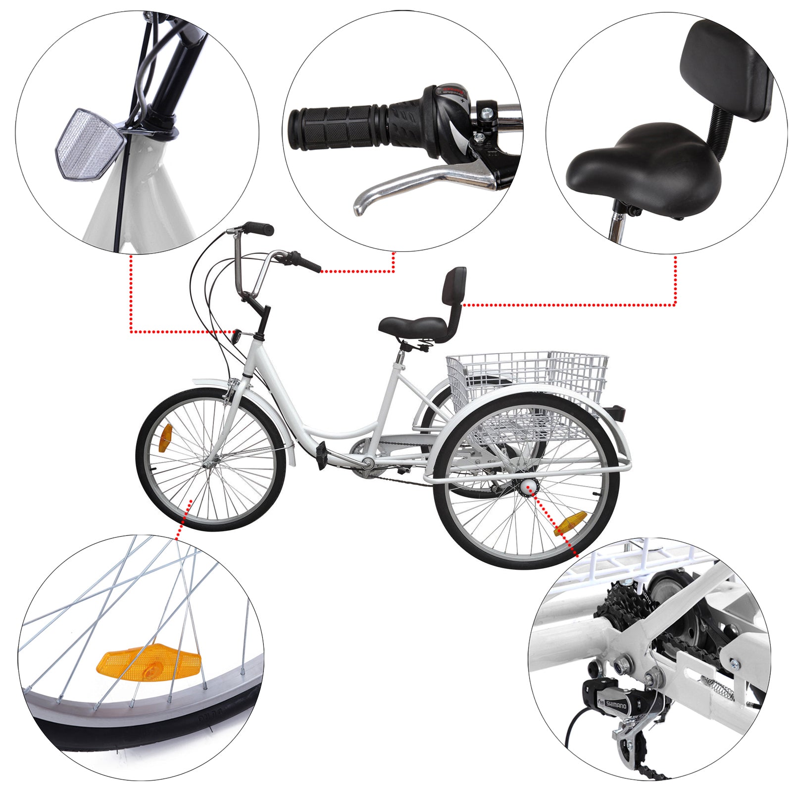 7-Speed 24" Adult 3 Wheel Tricycle Cruise Bike Bicycle Adult Tricycle With Basket White Sydney Stock for Sale Generic