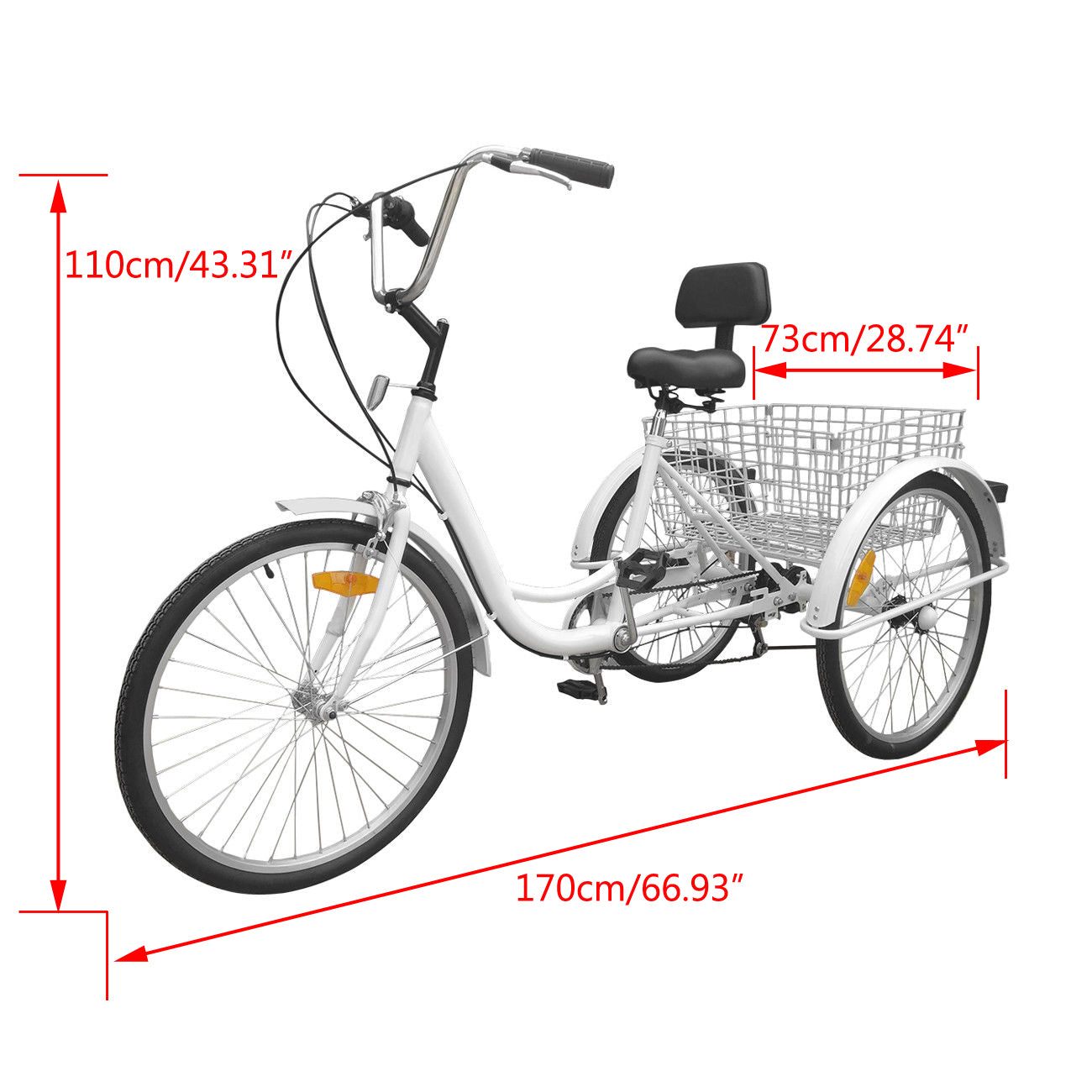 7-Speed 24" Adult 3 Wheel Tricycle Cruise Bike Bicycle Adult Tricycle With Basket White Sydney Stock for Sale Generic