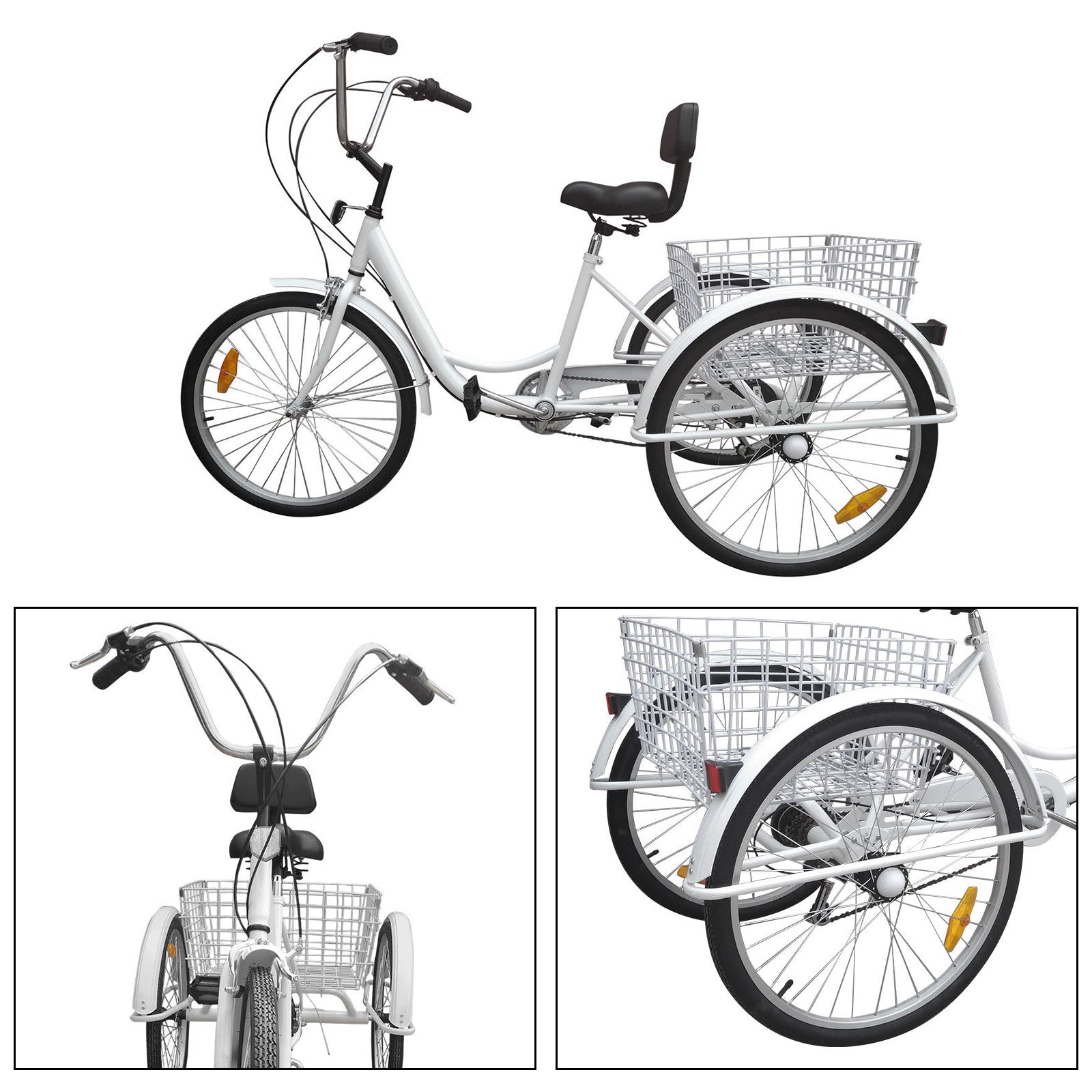 7-Speed 24" Adult 3 Wheel Tricycle Cruise Bike Bicycle Adult Tricycle With Basket White Sydney Stock for Sale Generic