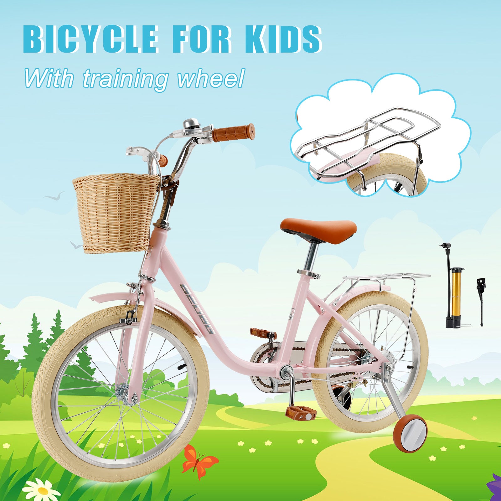 18 inches Kid's Bike Child Bicycle pink for Ages 7-9 Years Boys and Girls with Basket