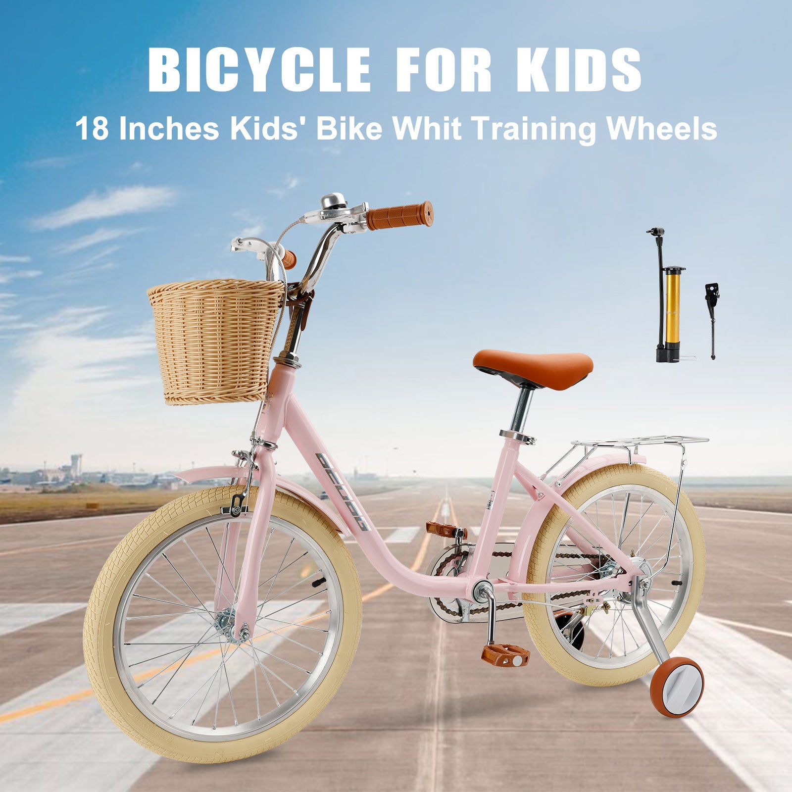 18 inches Kid's Bike Child Bicycle pink for Ages 7-9 Years Boys and Girls with Basket