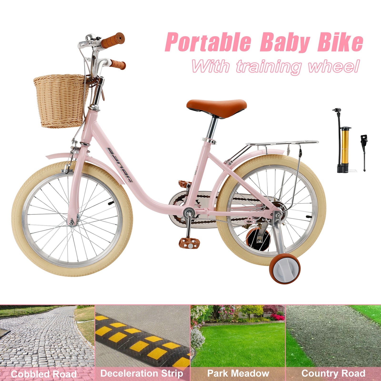 18 inches Kid's Bike Child Bicycle pink for Ages 7-9 Years Boys and Girls with Basket