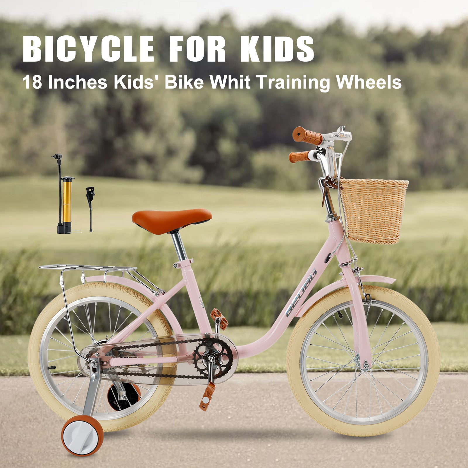 18 inches Kid's Bike Child Bicycle pink for Ages 7-9 Years Boys and Girls with Basket