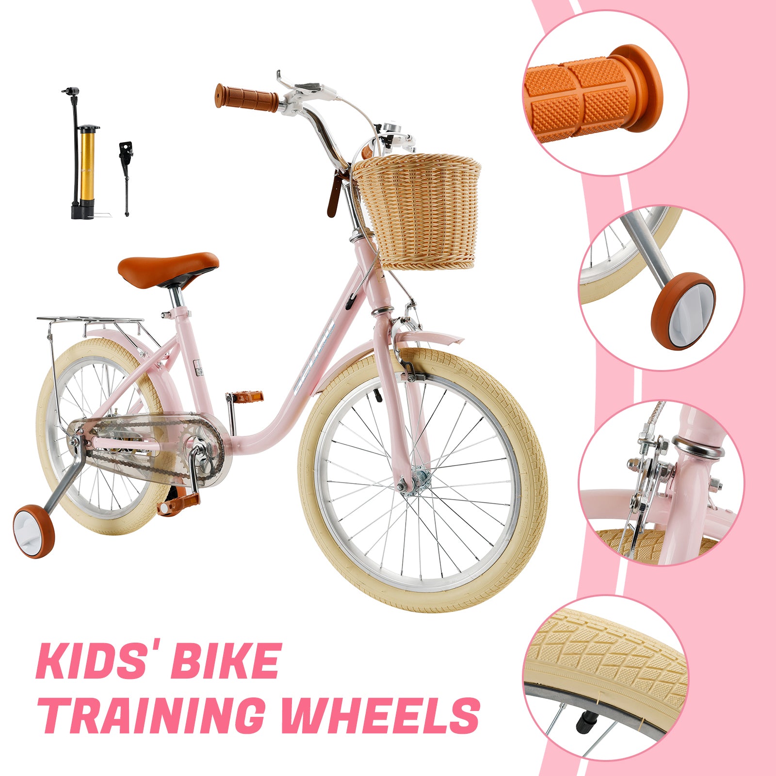 18 inches Kid's Bike Child Bicycle pink for Ages 7-9 Years Boys and Girls with Basket