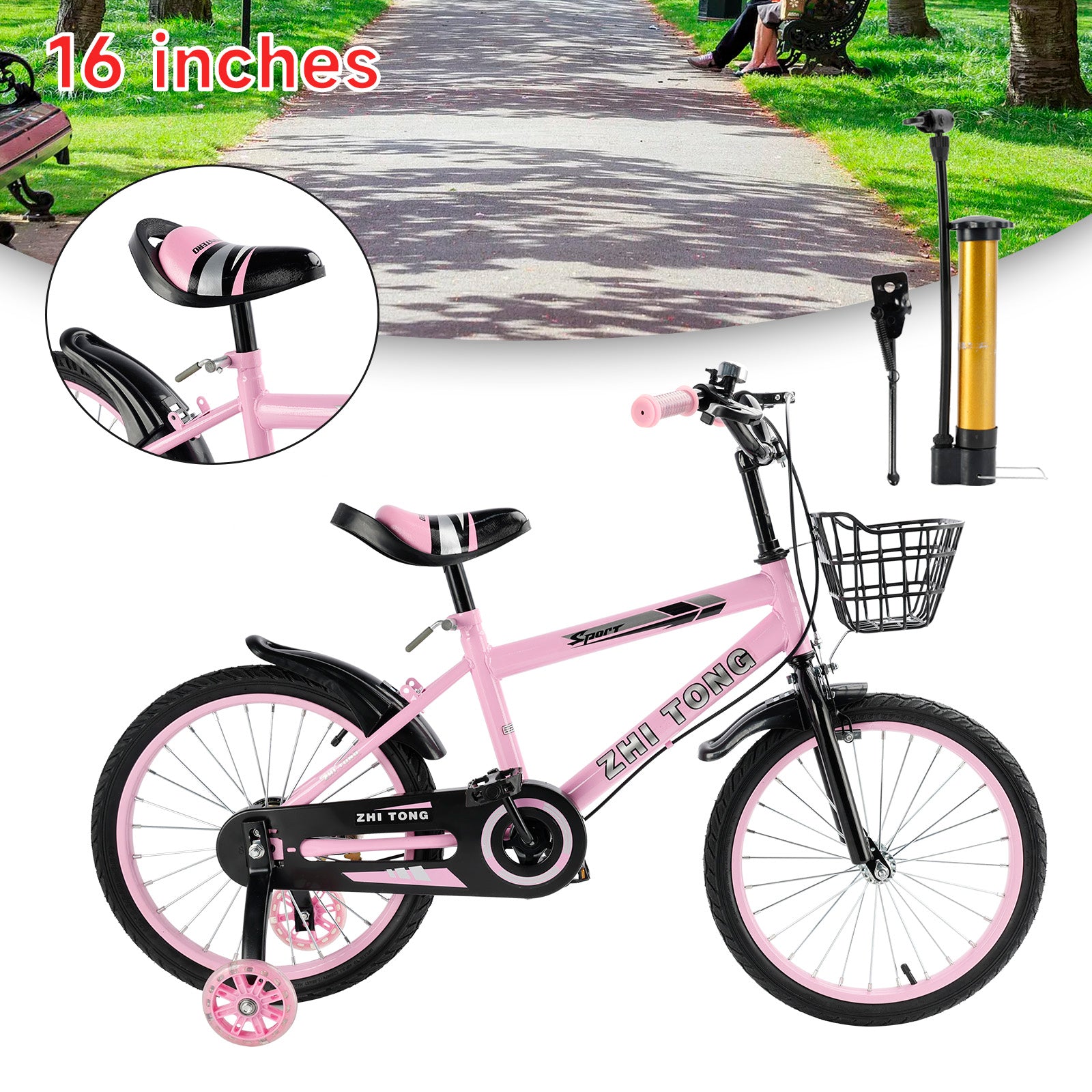 16 inches Kid's Bike Child Bicycle Adjustable Seat with auxiliary wheels