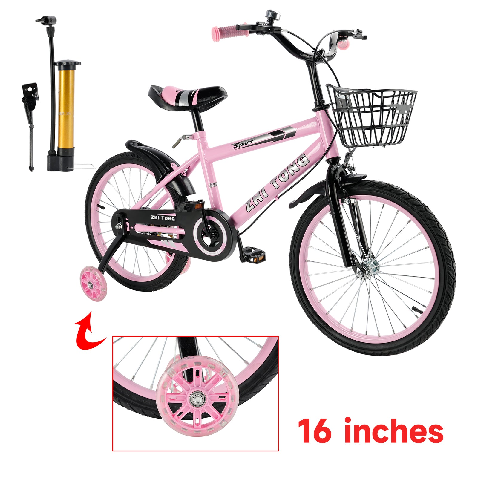 16 inches Kid's Bike Child Bicycle Adjustable Seat with auxiliary wheels