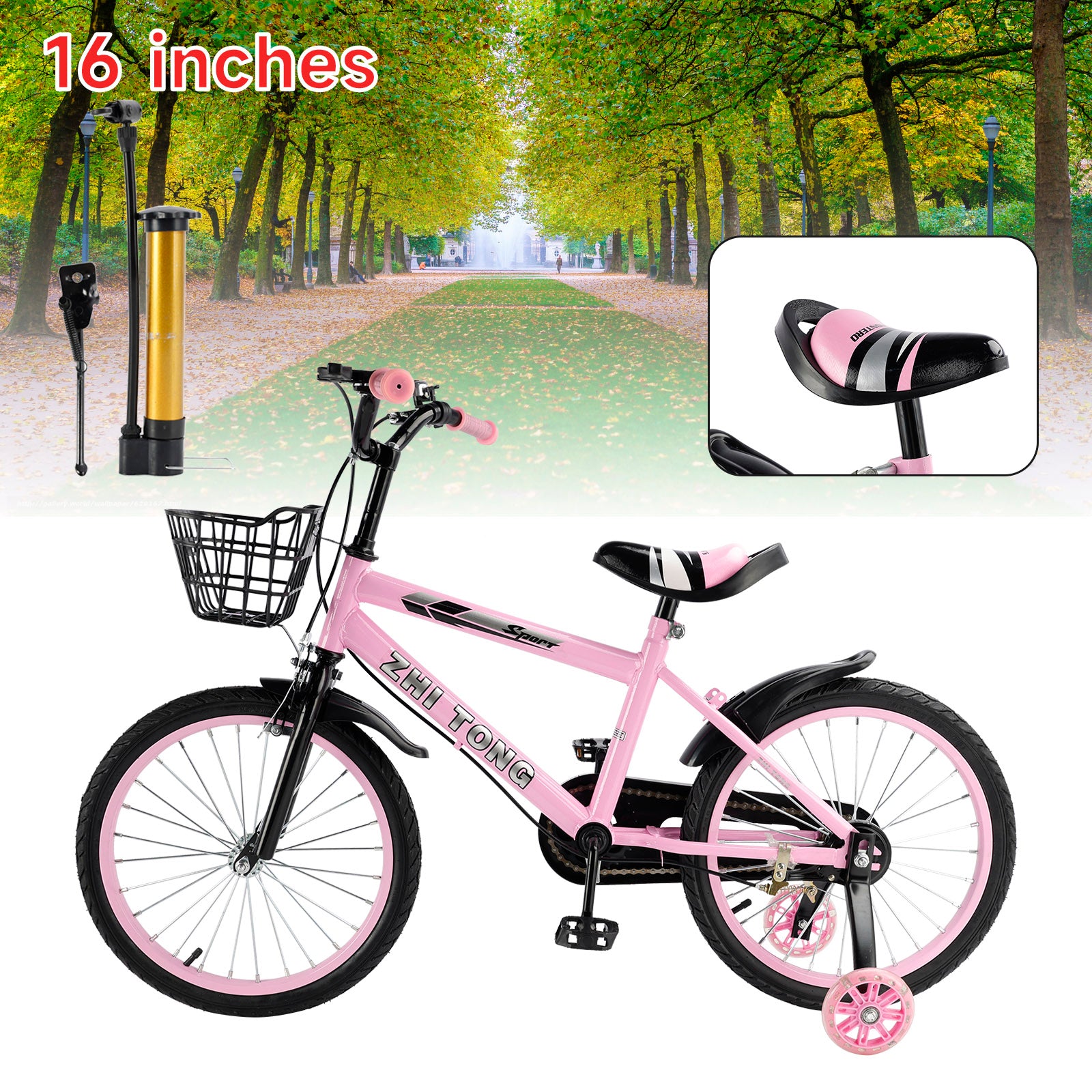 16 inches Kid's Bike Child Bicycle Adjustable Seat with auxiliary wheels