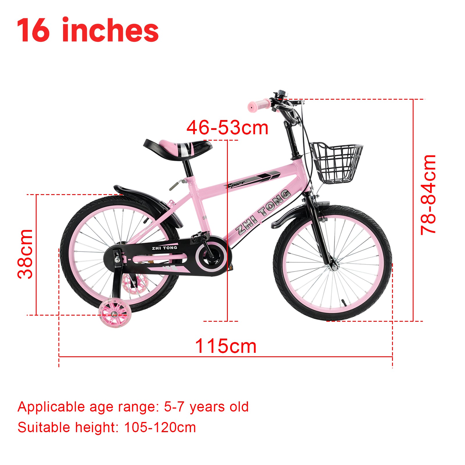 16 inches Kid's Bike Child Bicycle Adjustable Seat with auxiliary wheels