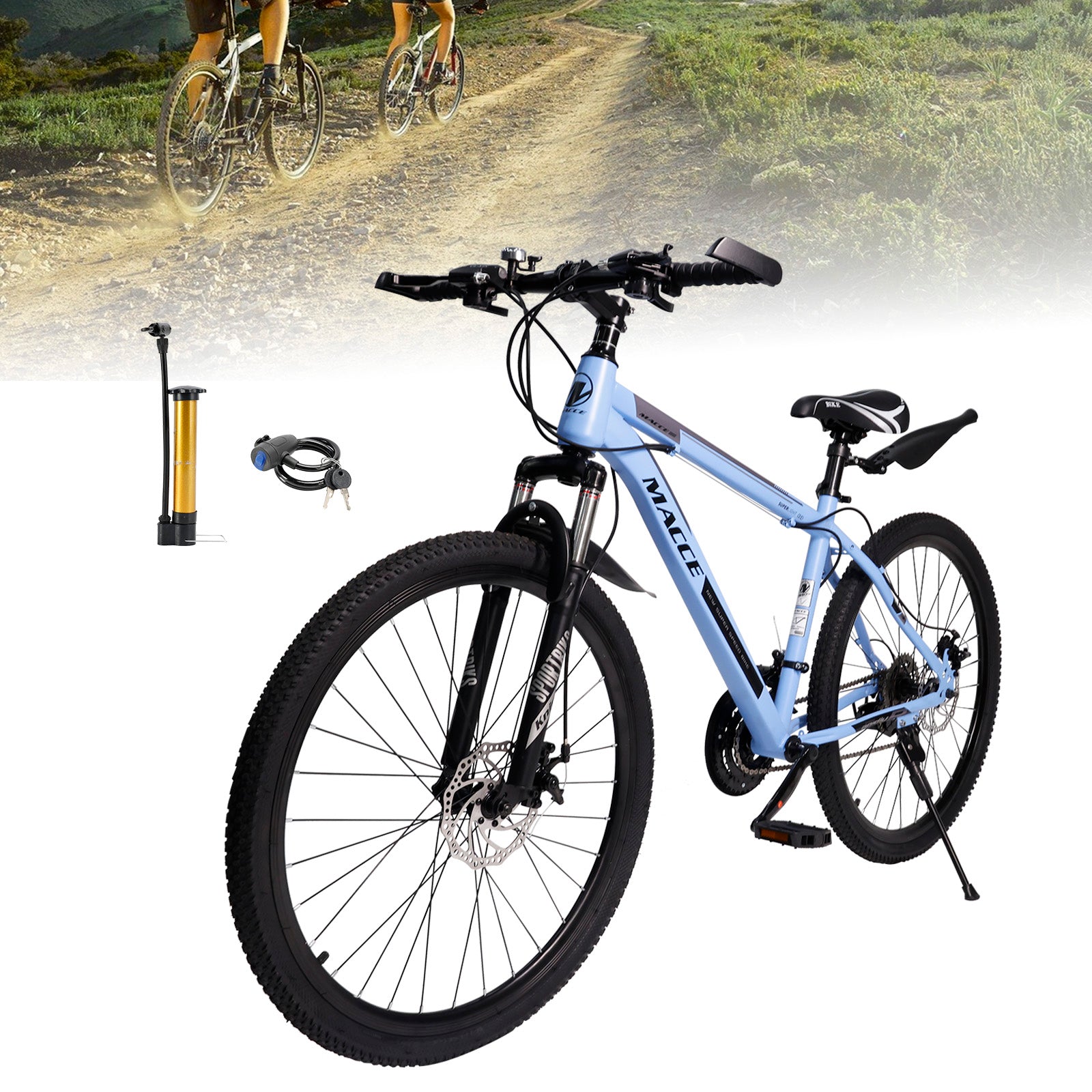 26 inch 27 Speed Double Disc Brake Mountain Bike MTB Bicycle For Adults With Cup Holder Fender Silver