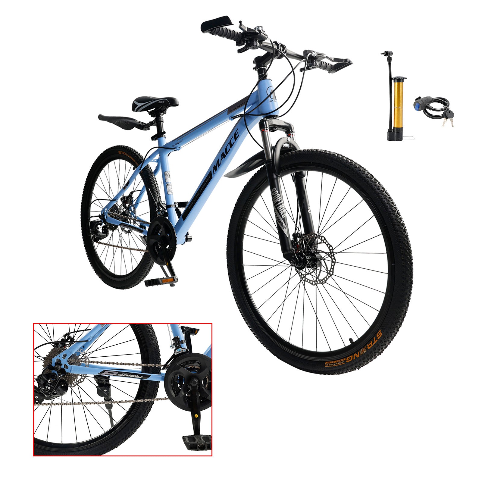 26 inch 27 Speed Double Disc Brake Mountain Bike MTB Bicycle For Adults With Cup Holder Fender Silver