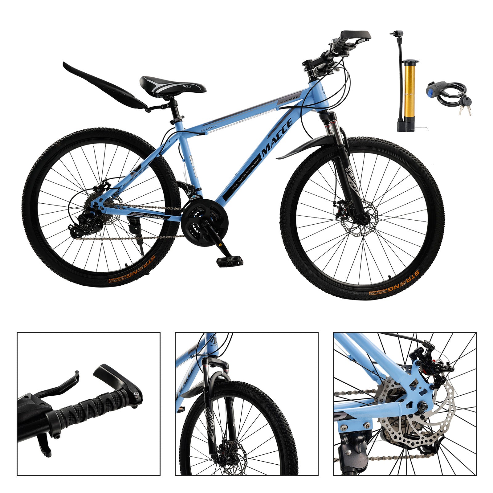 26 inch 27 Speed Double Disc Brake Mountain Bike MTB Bicycle For Adults With Cup Holder Fender Silver