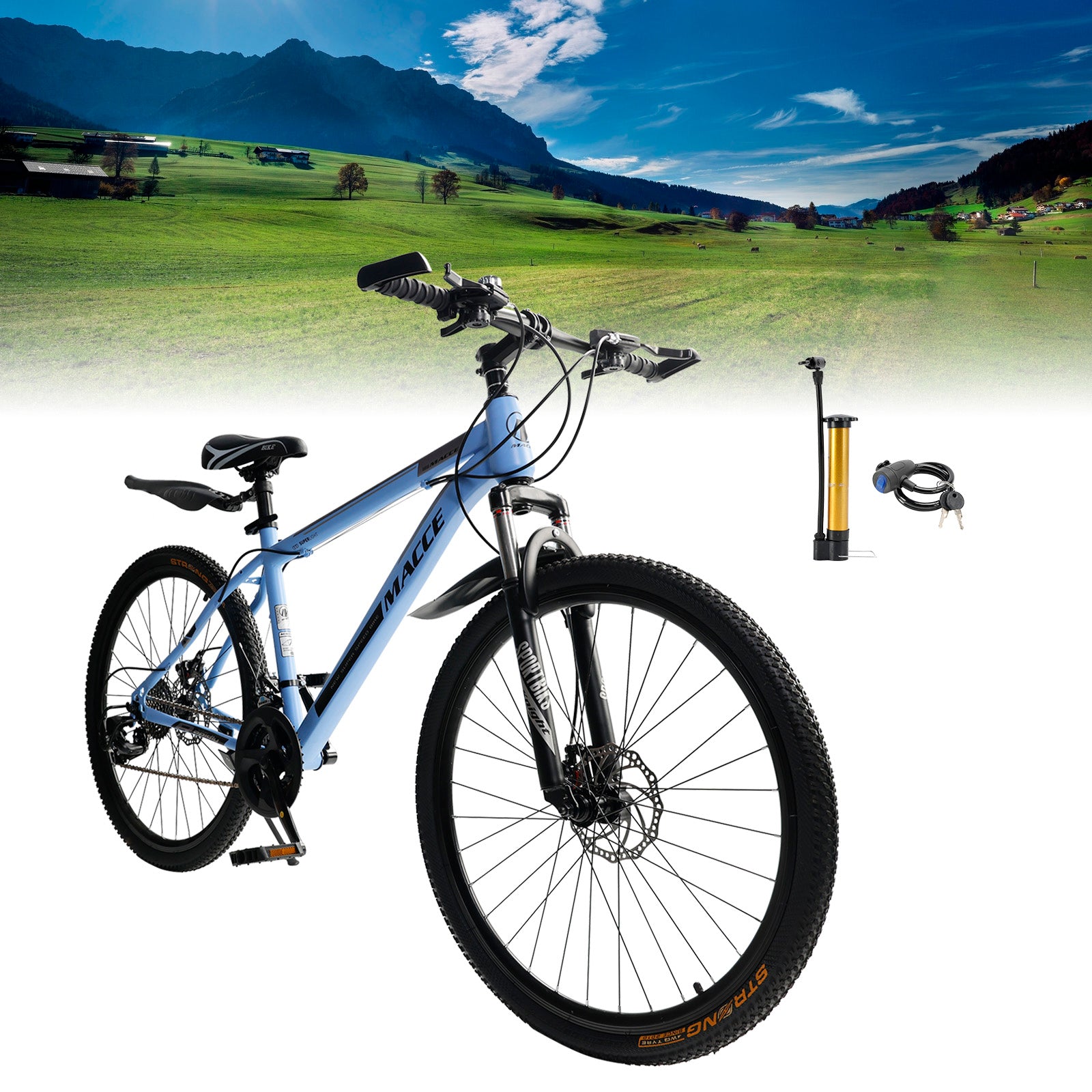 26 inch 27 Speed Double Disc Brake Mountain Bike MTB Bicycle For Adults With Cup Holder Fender Silver