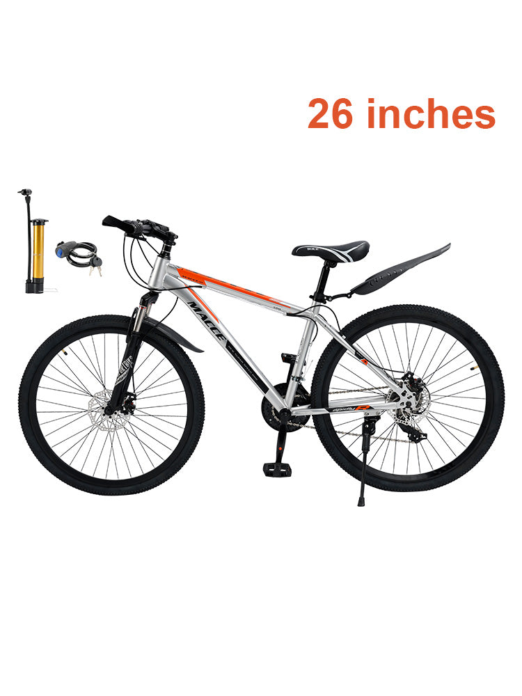 26 inch 27 Speed Double Disc Brake Mountain Bike MTB Bicycle For Adults With Cup Holder Fender Silver