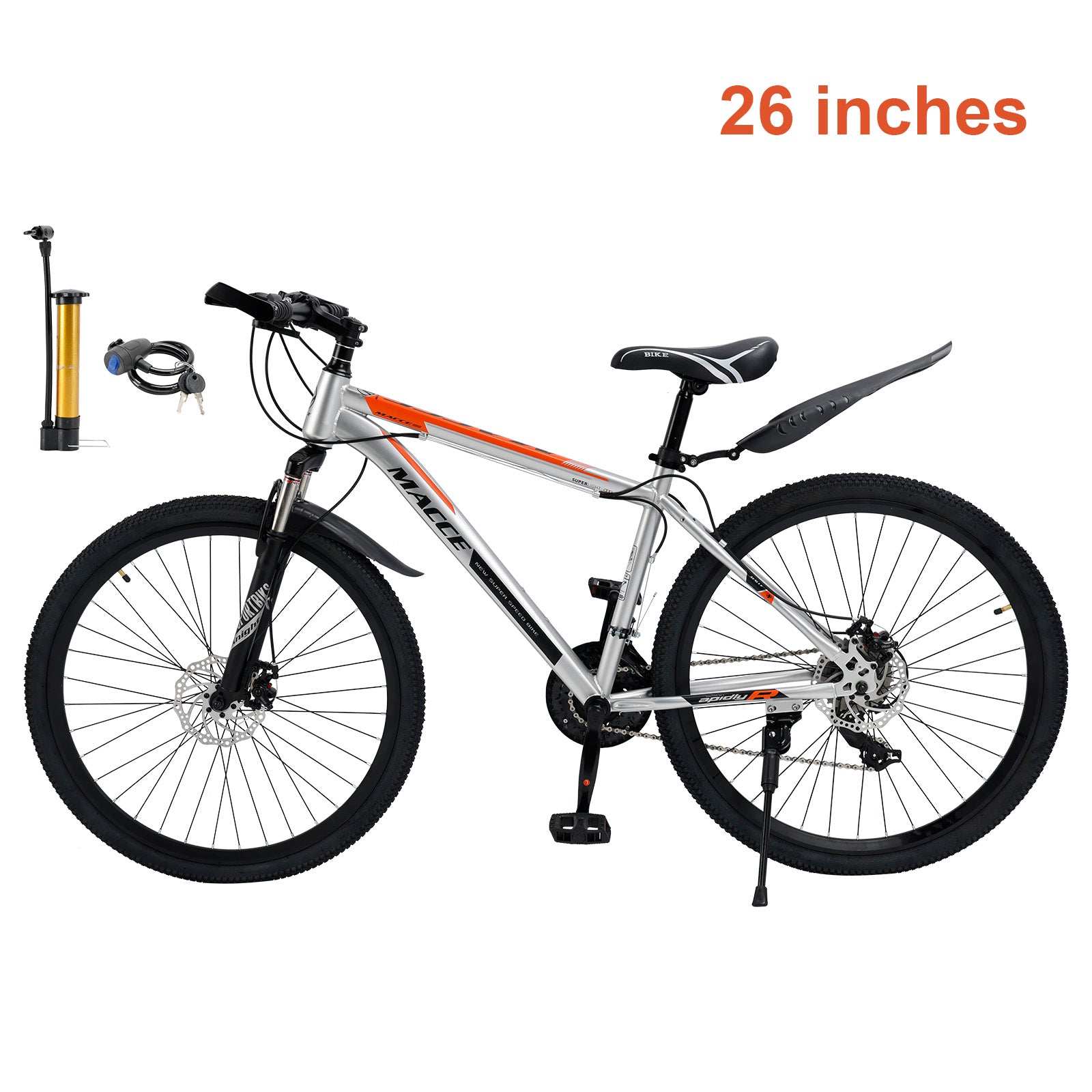 26 inch 27 Speed Double Disc Brake Mountain Bike MTB Bicycle For Adults With Cup Holder Fender Silver