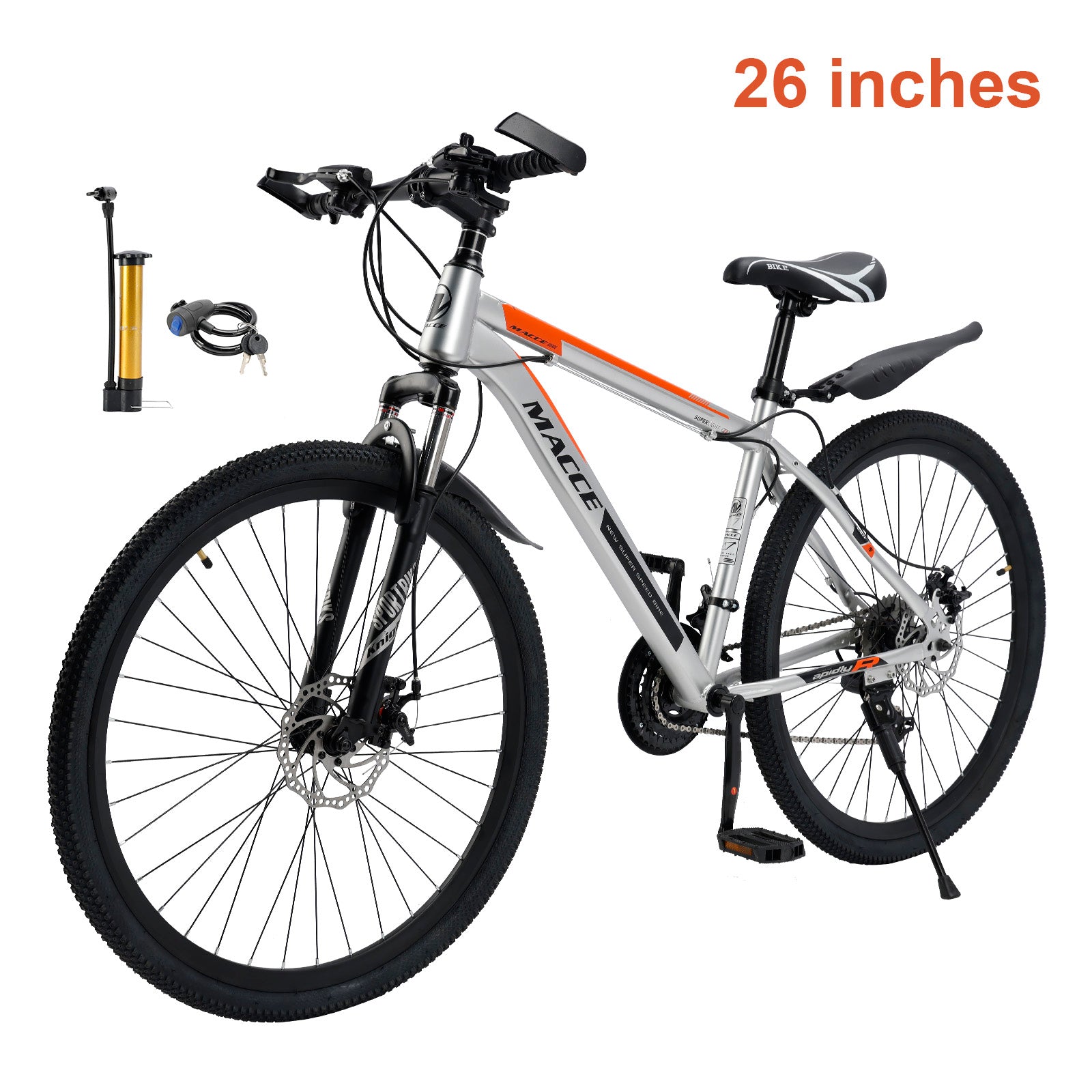 26 inch 27 Speed Double Disc Brake Mountain Bike MTB Bicycle For Adults With Cup Holder Fender Silver