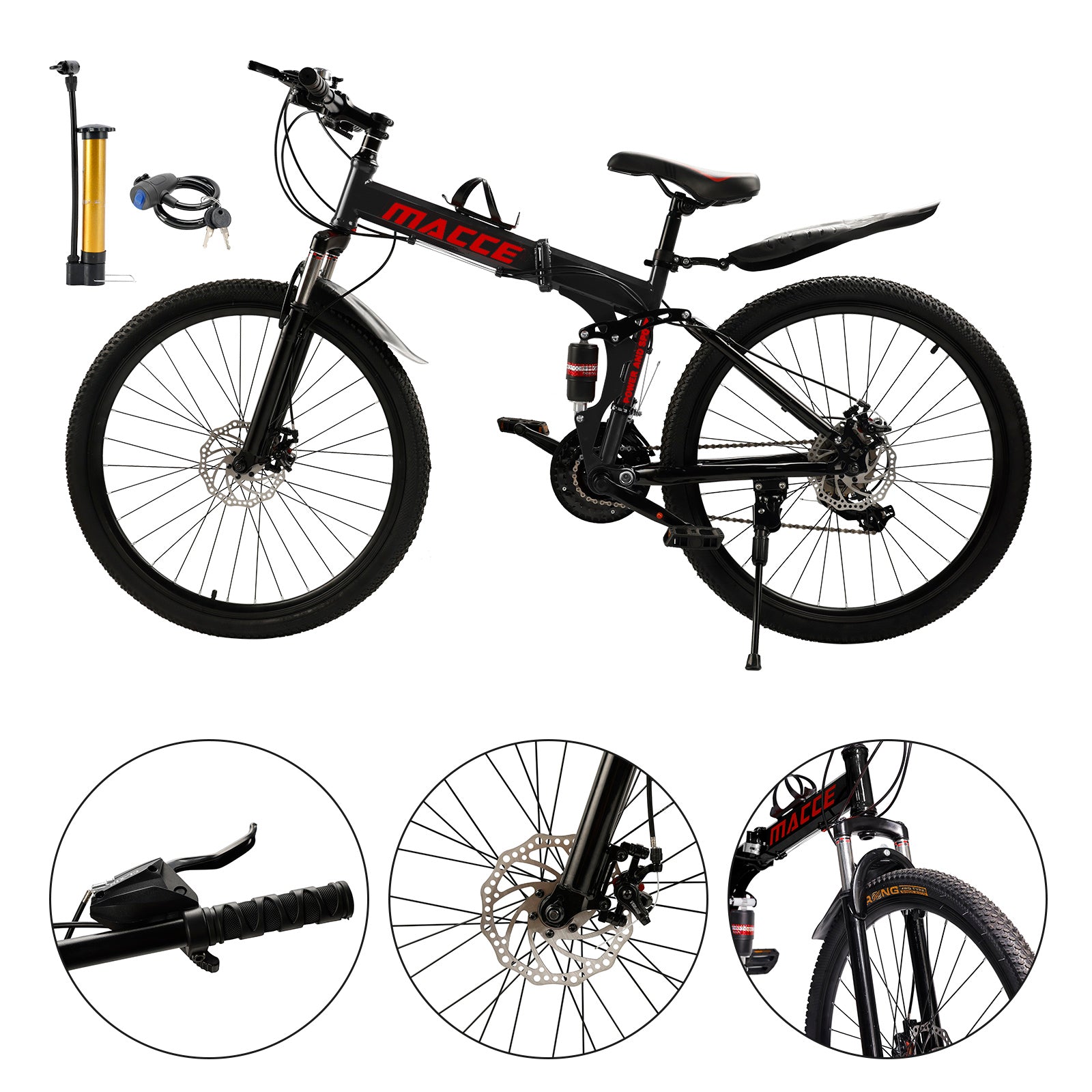 26" 27 Speed Folding Mountain Bike Double disc brake MTB For Adults Black