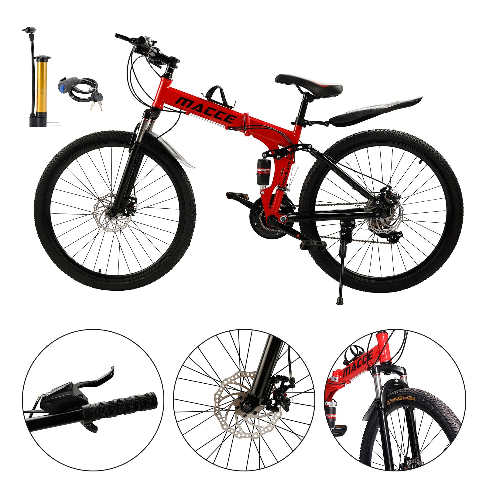 26" 27 Speed Folding Mountain Bike Double disc brake MTB For Adults Black