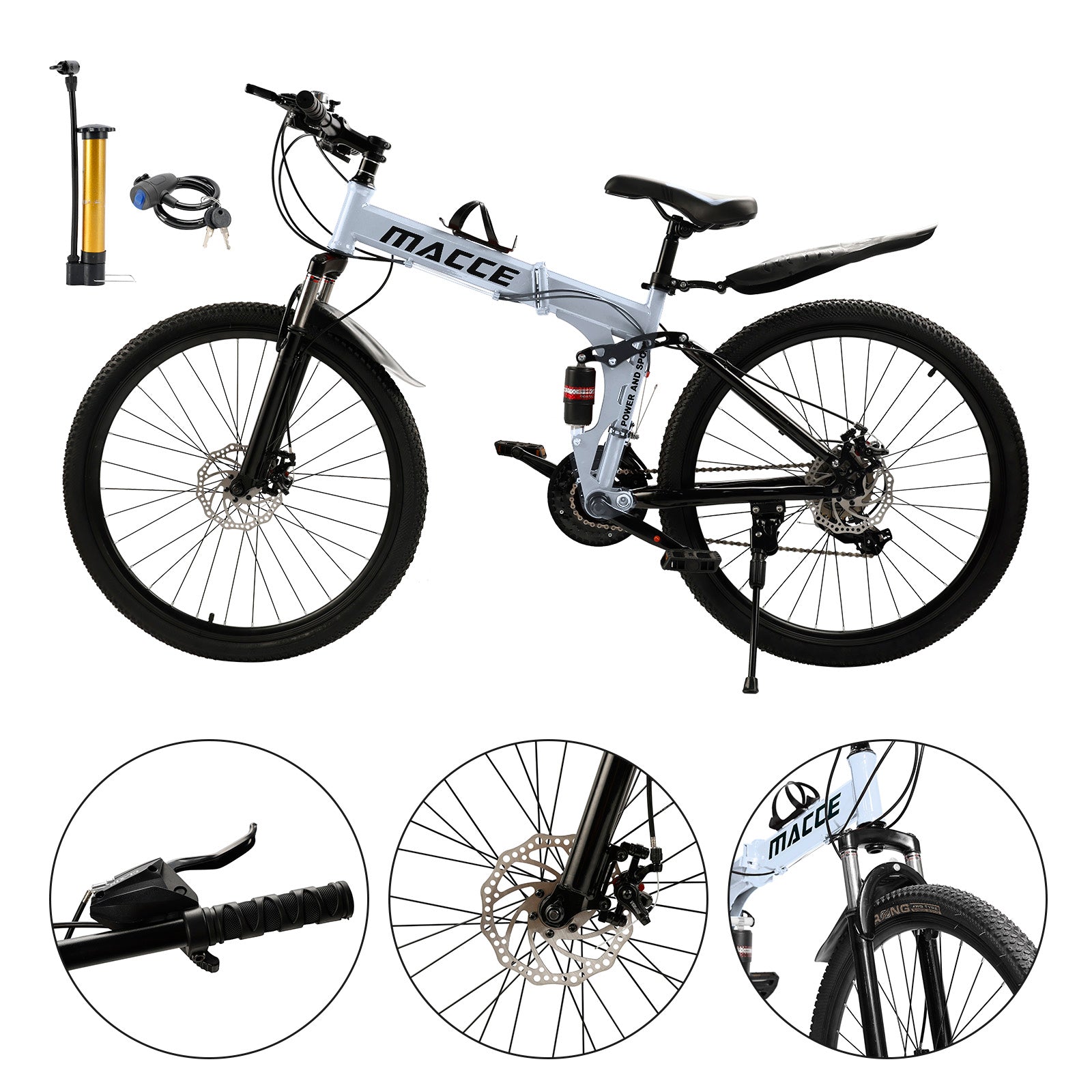 26" 27 Speed Folding Mountain Bike Double disc brake MTB For Adults Black