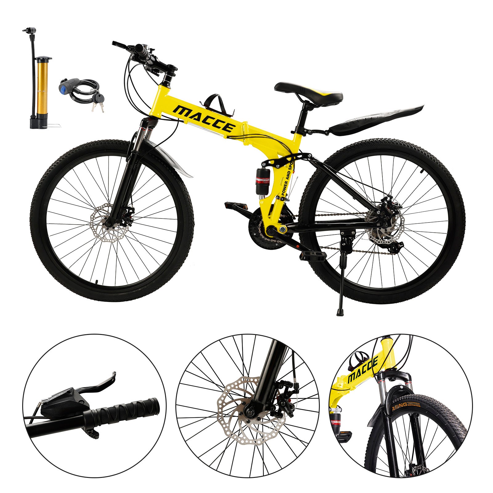 26" 27 Speed Folding Mountain Bike Double disc brake MTB For Adults Black