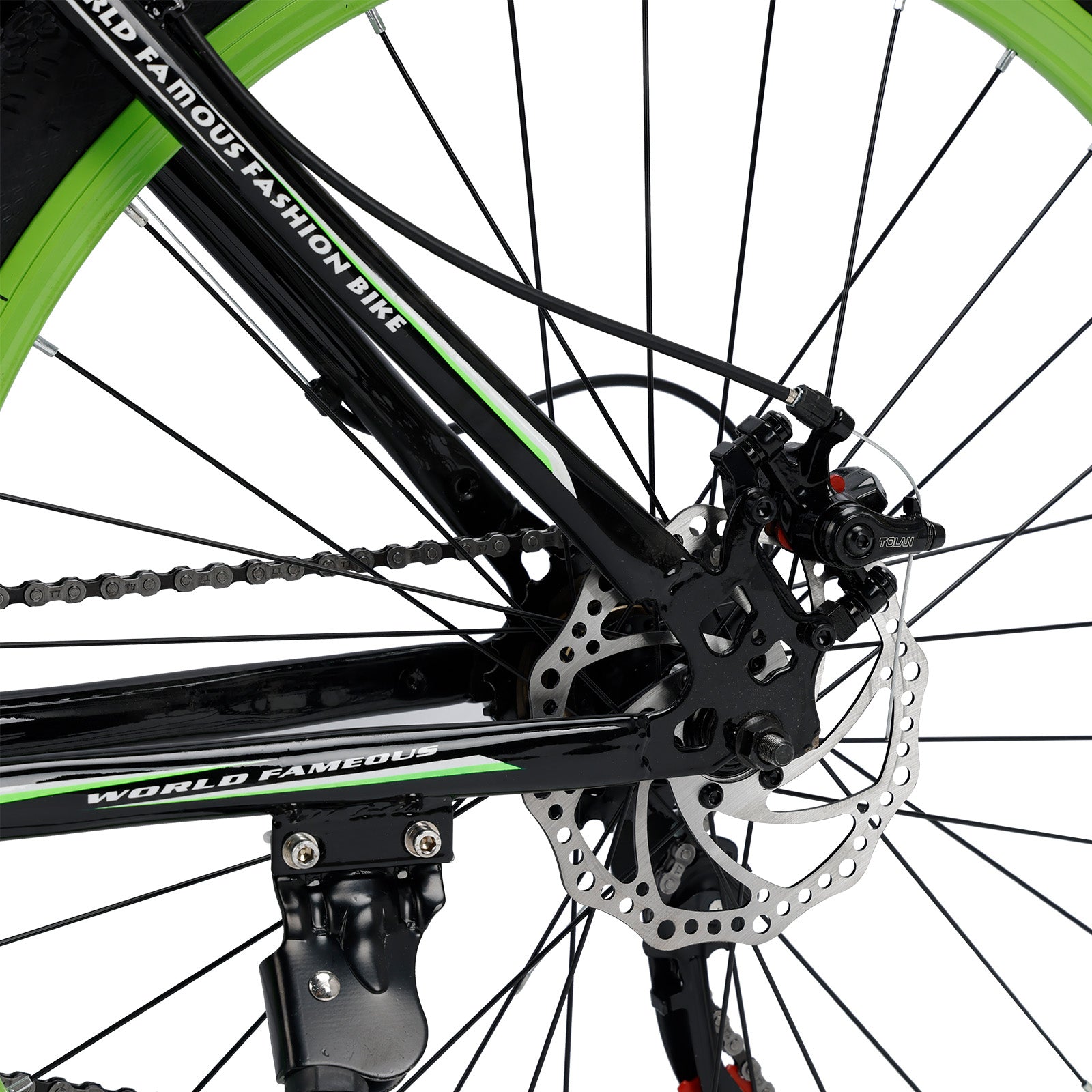 26" Spoke Wheel 24 Speed Mountain Bike MTB with Disc Brake Black+Green