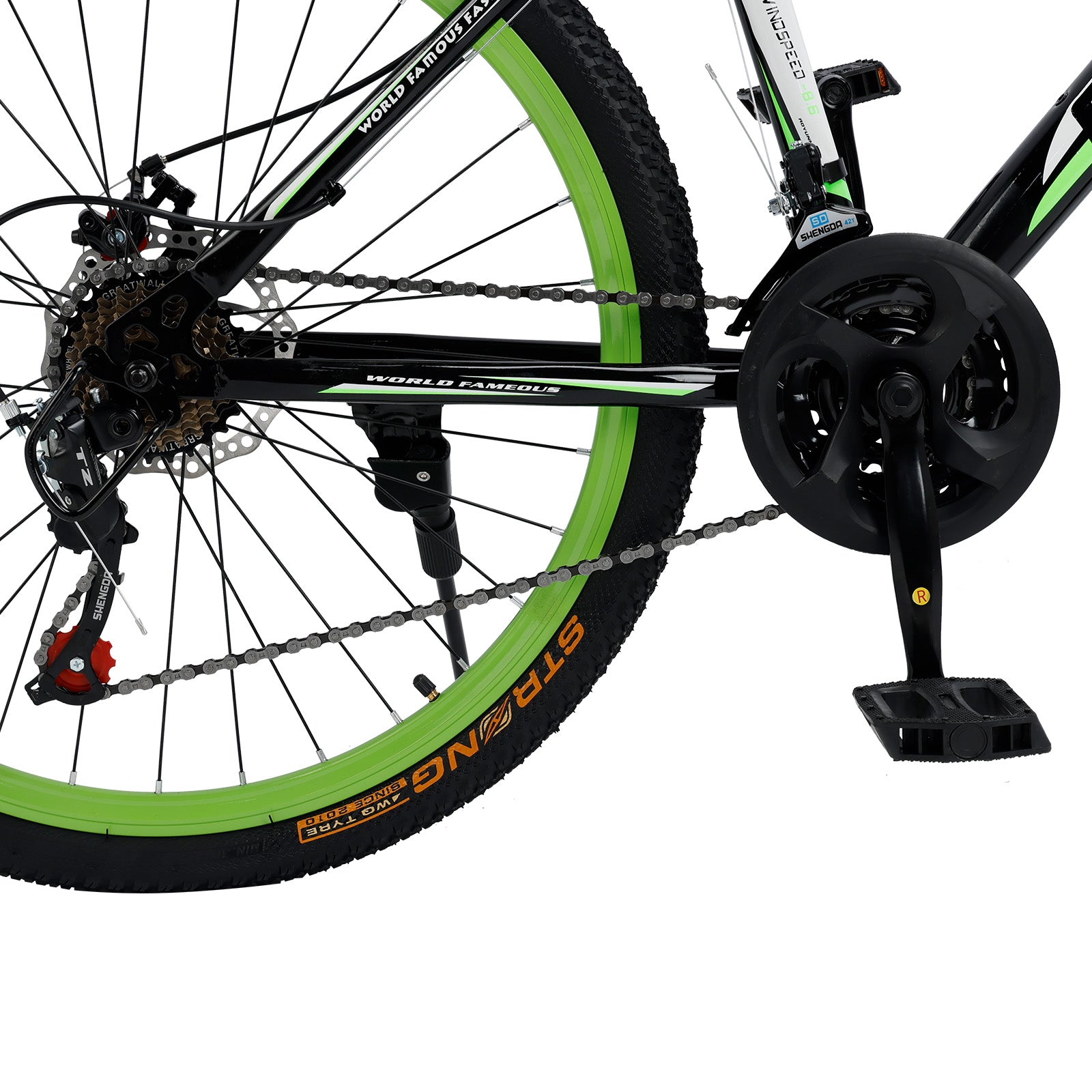 26" Spoke Wheel 24 Speed Mountain Bike MTB with Disc Brake Black+Green