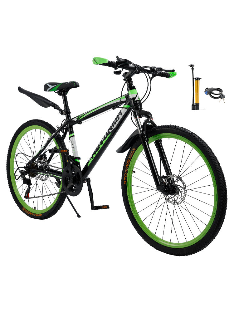 26" Spoke Wheel 24 Speed Mountain Bike MTB with Disc Brake Black+Green