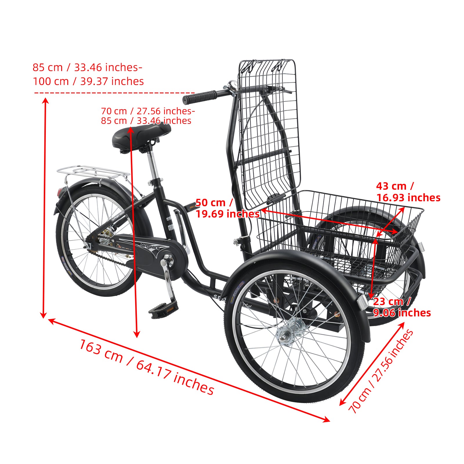 20 inches Pet Dog Cart Tricycle Shopping Three Wheel Tricycle with Basket for Adult