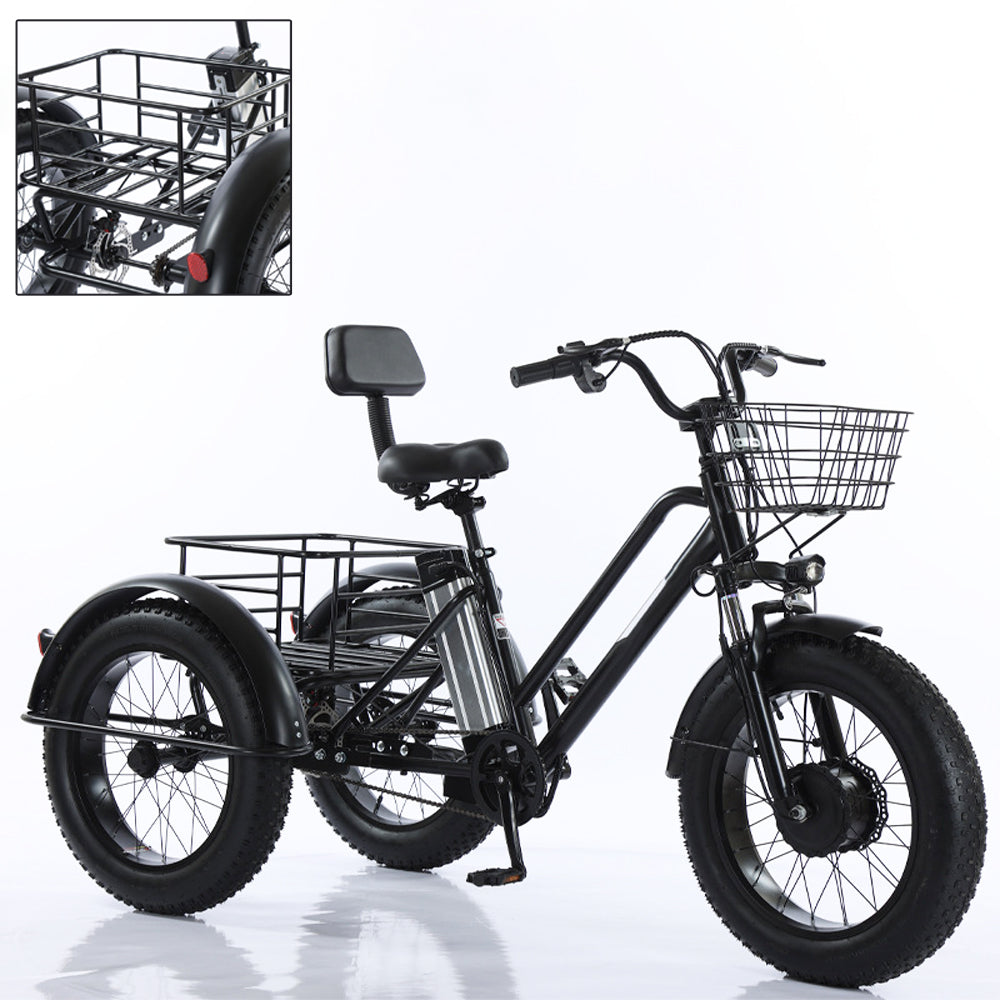 500W 48V 12A Electric Bike Snow Tricycle 3 wheel e-bike Fat Tire Tricycle