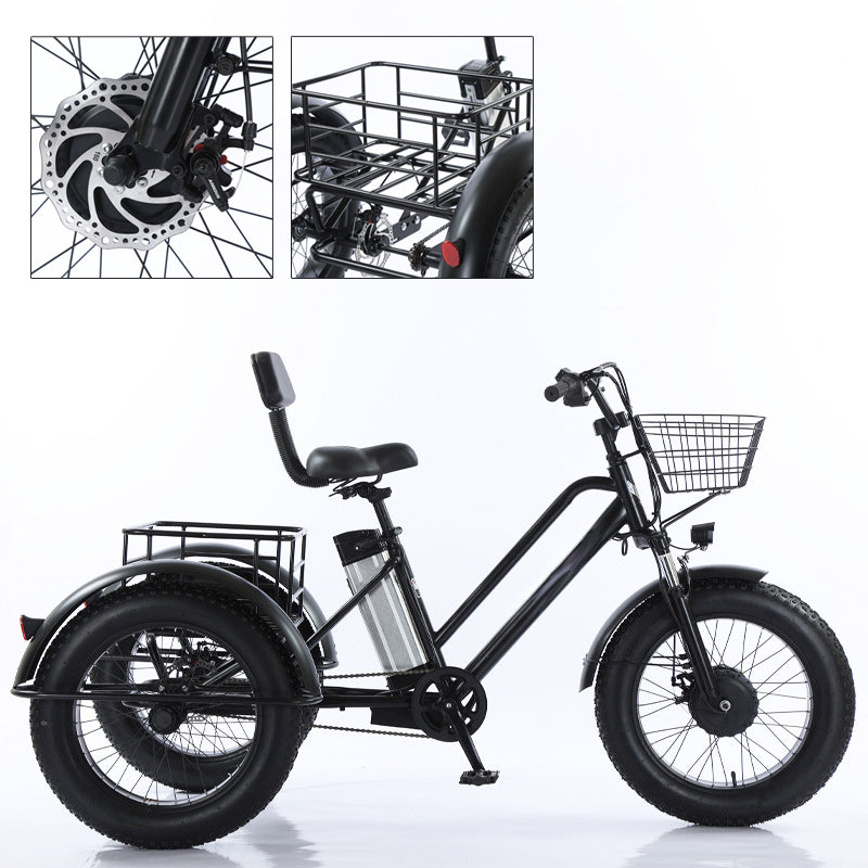 500W 48V 12A Electric Bike Snow Tricycle 3 wheel e-bike Fat Tire Tricycle