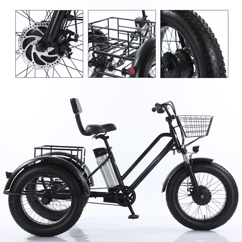 500W 48V 12A Electric Bike Snow Tricycle 3 wheel e-bike Fat Tire Tricycle