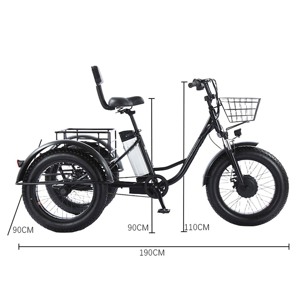 500W 48V 12A Electric Bike Snow Tricycle 3 wheel e-bike Fat Tire Tricycle