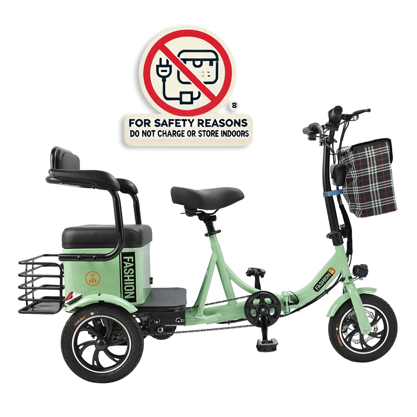 ARTUDATECH 400W Electric Folding Tricycle 3 Wheel E-bike with Rear Seat 48V 12A