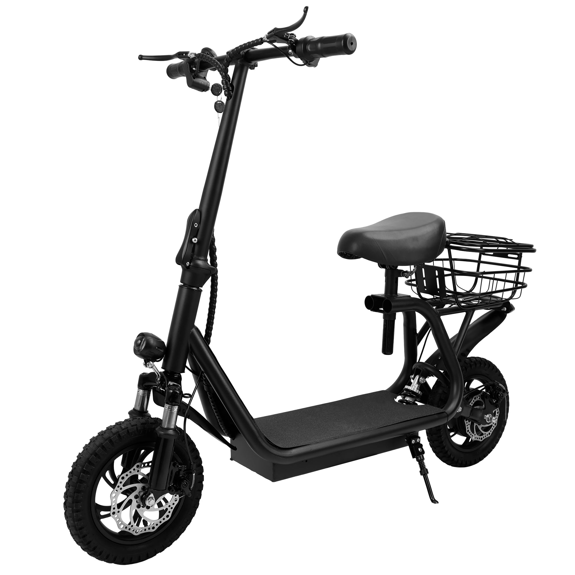 12" 500W Adult Shock Absorption Electric Scooter with Seat Commuter Electric Scooter With Carry Basket - Up to 25 Miles 18.6MPH Generic