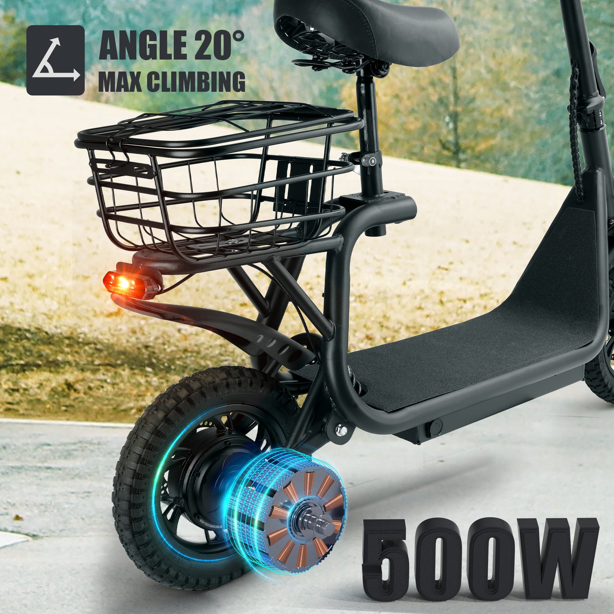 12" 500W Adult Shock Absorption Electric Scooter with Seat Commuter Electric Scooter With Carry Basket - Up to 25 Miles 18.6MPH Generic