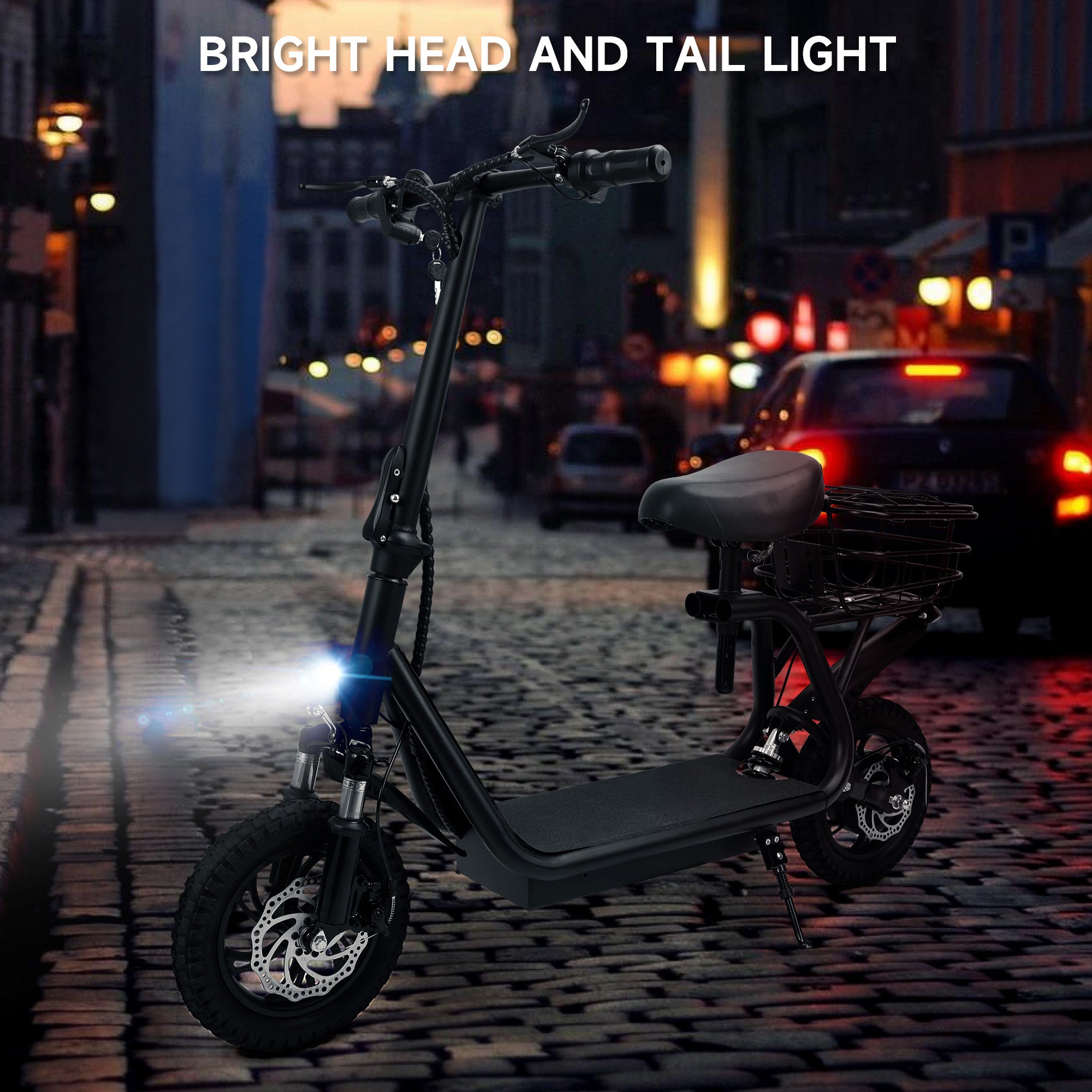 12" 500W Adult Shock Absorption Electric Scooter with Seat Commuter Electric Scooter With Carry Basket - Up to 25 Miles 18.6MPH Generic