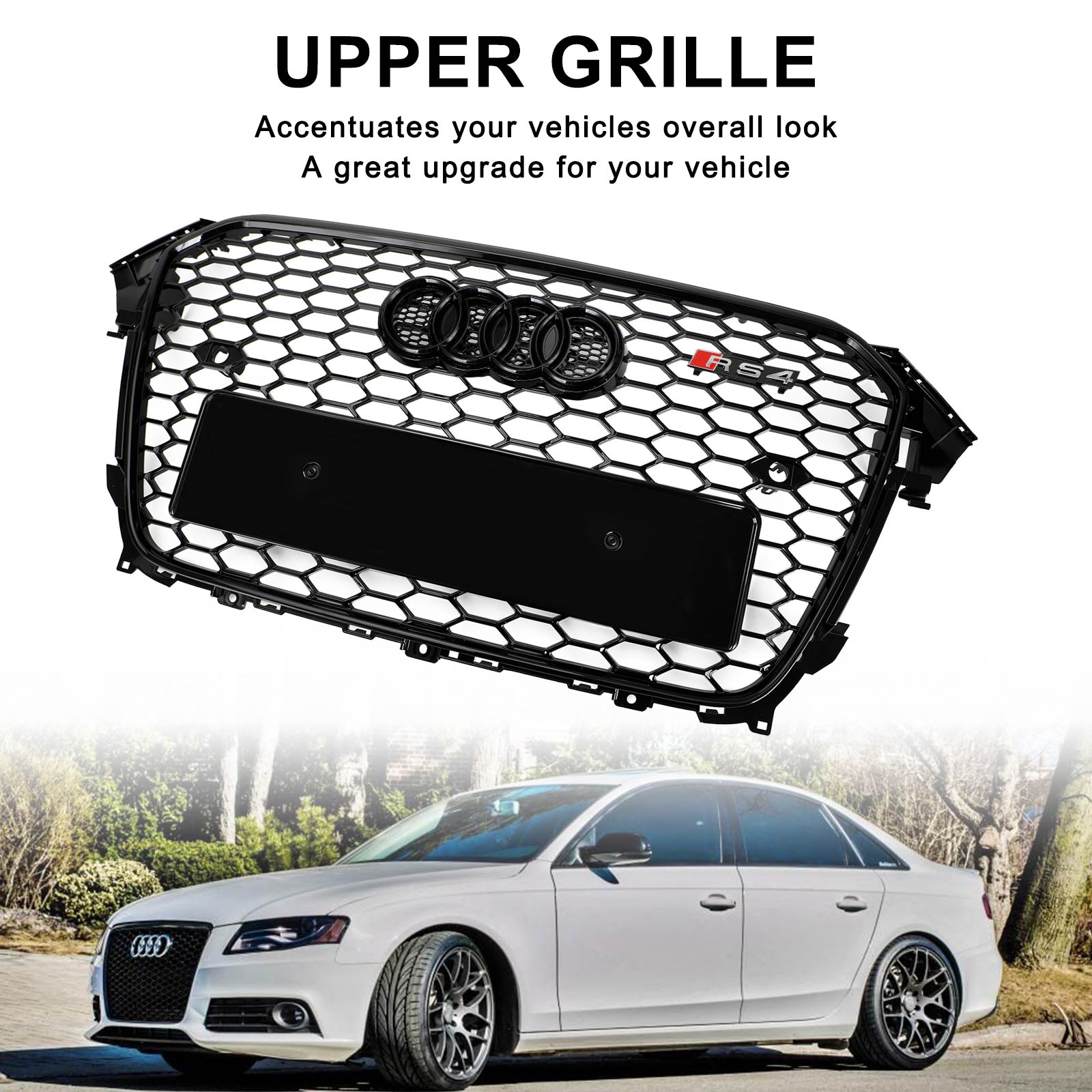 Audi A4 S4 2013-2016 RS4 Style Mesh Front Bumper Grille Grill Gloss Black