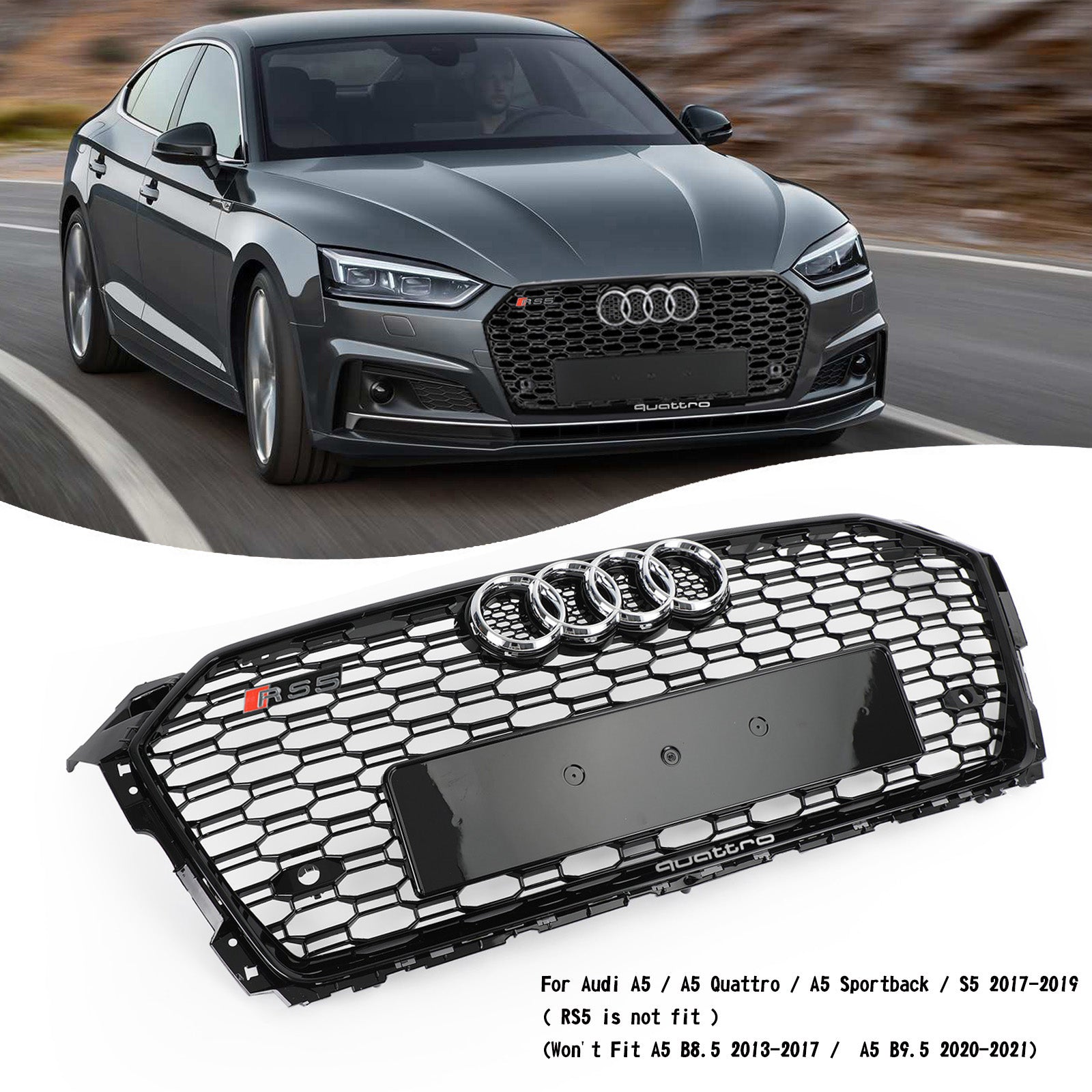 Audi A5 S5 B9 2017-2019 RS5 Style Honeycomb Sport Mesh Hex Grille Grill